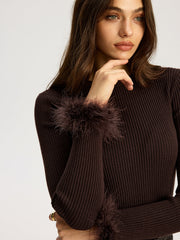 Faux Fur Cuff Ribbed Knit Top