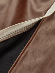 Contrast Piping Faux Leather Midi Skirt