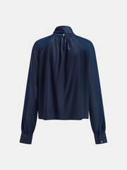 Long Sleeve Satin Tie-Neck Blouse