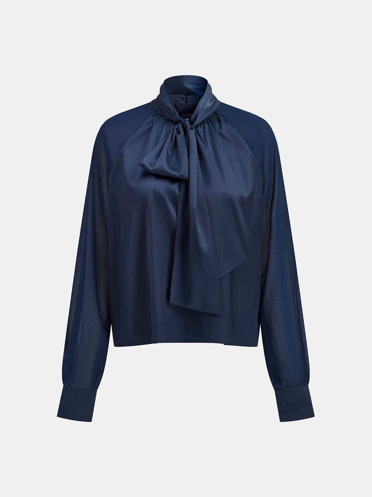 Long Sleeve Satin Tie-Neck Blouse