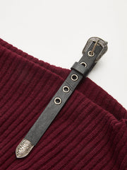 Belt Strap Detail Asymmetric Rib-Knit Top