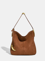 Metal Accent Faux Suede Hobo Bag