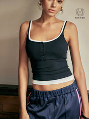 Bra-Free Contrast Trim Henley Cami Top