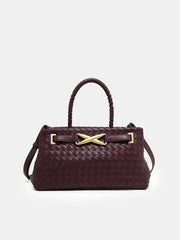 Woven Faux Leather Top Handle Bag