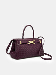 Woven Faux Leather Top Handle Bag