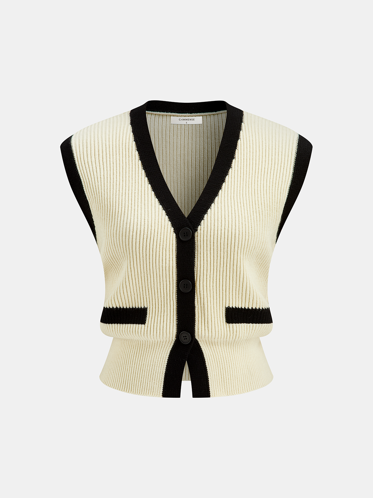 Contrast Trim Ribbed Knit Vest