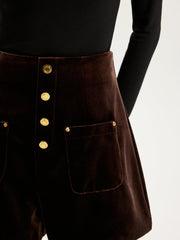 Velvet Mid-Waist Button-Front Shorts