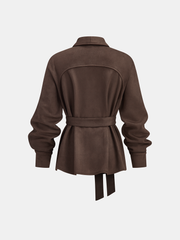 Suede Effect Belted Shawl Collar Jacket