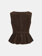 Belted Distressed Faux Leather Vest