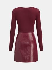 Faux Leather Paneled Knit Mini Dress