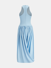Draped Sleeveless Fitted Maxi Dress
