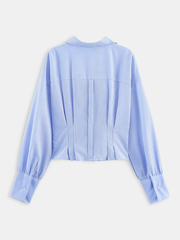 Lapel Collar Striped Belted Cropped Shirt