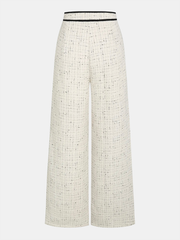 Contrast Waistband Tweed Wide-Leg Pants