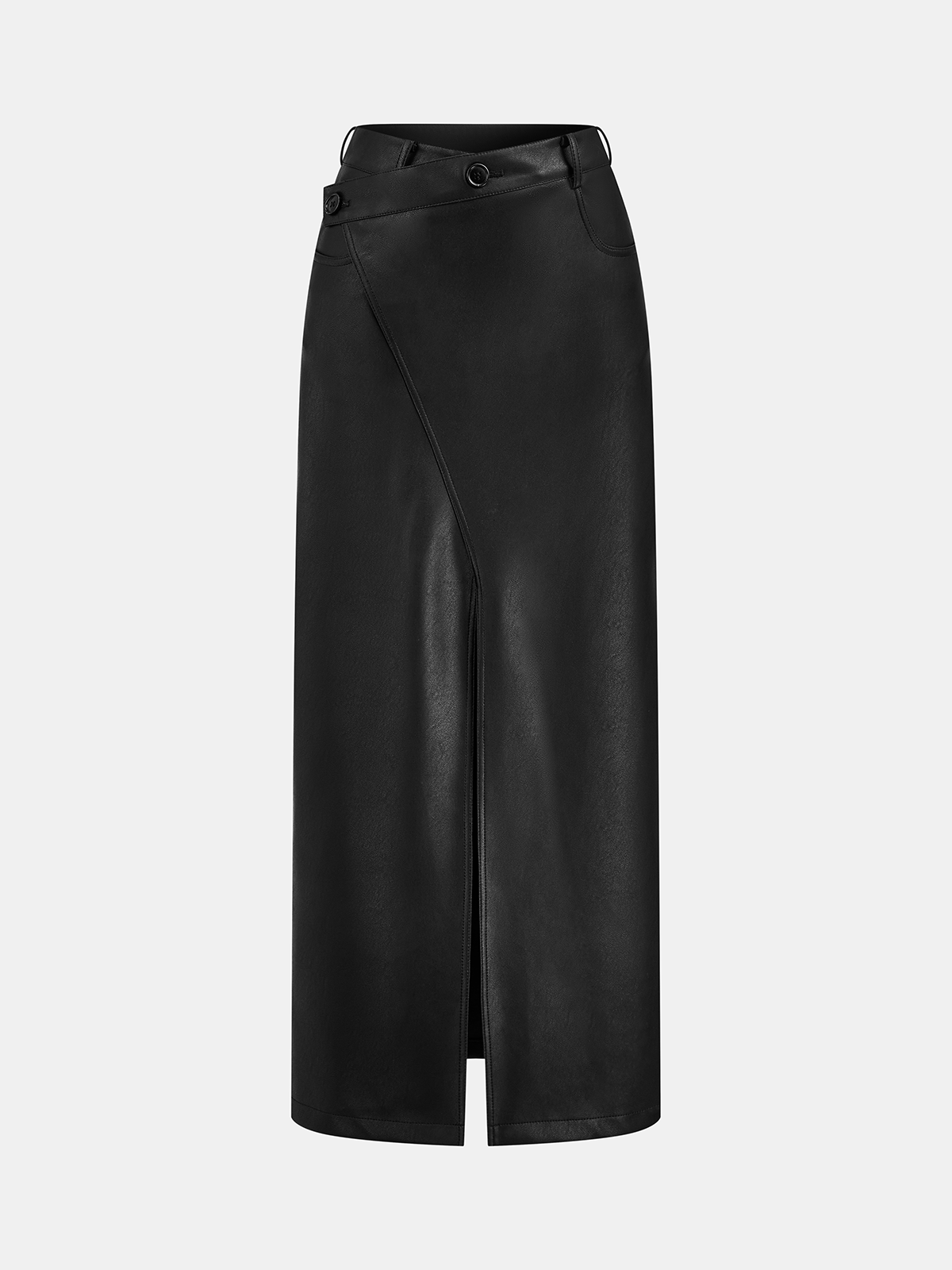 Asymmetric Faux Leather Midi Skirt