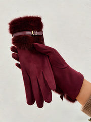 Faux Fur Cuff Cashmere Gloves