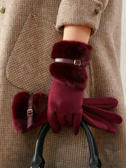 Faux Fur Cuff Cashmere Gloves