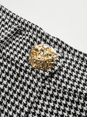 Houndstooth Pleated Buttoned Wide Leg Pants