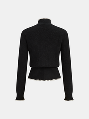 Mock Neck Tie Neck Contrast Stitch Sweater