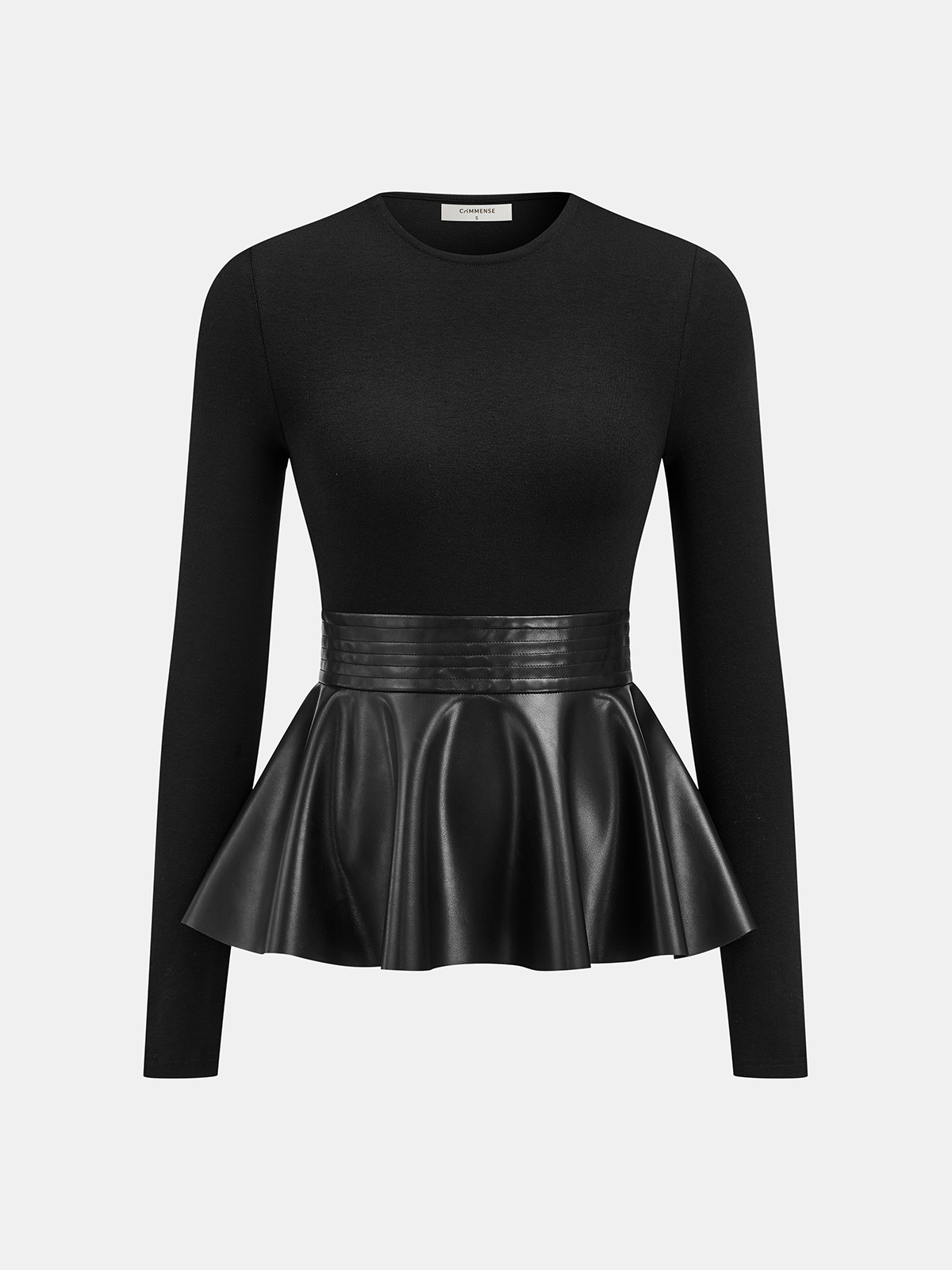Faux Leather Peplum Long-Sleeve Top