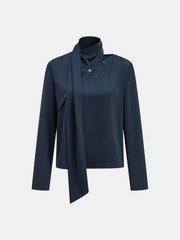 Asymmetric Tie-Neck Button Detail Satin Blouse
