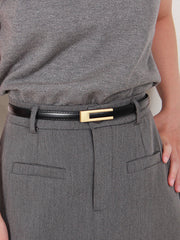 Golden Geometric Buckle PU Leather Thin Belt