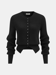 Puff Sleeve Rib-Knit Cardigan