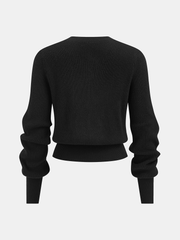 Puff Sleeve Rib-Knit Cardigan