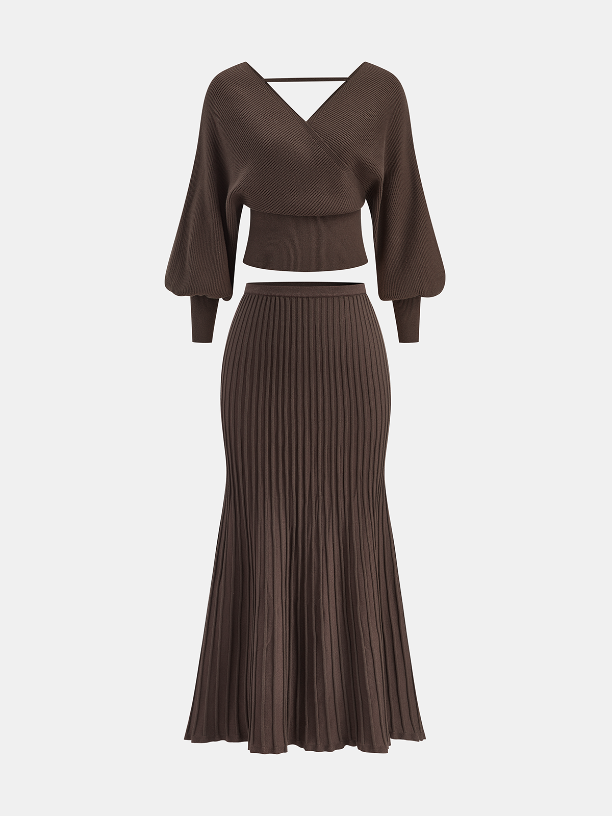 Puff Sleeve Backless Rib-Knit Sweater