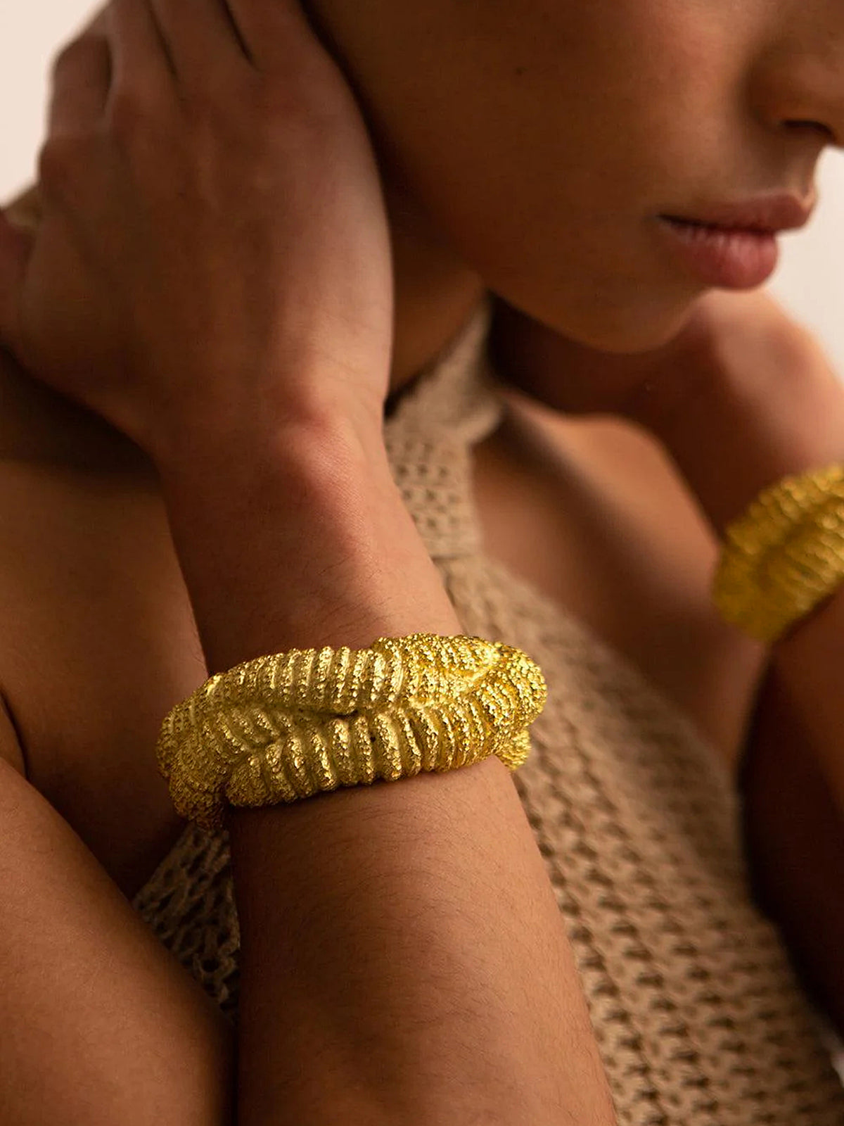 Golden Lava-Textured Exaggerated Open Bracelet