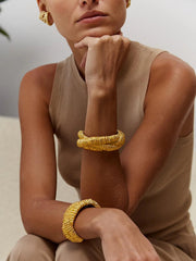 Golden Lava-Textured Exaggerated Open Bracelet