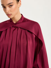 Satin Pleated Blouse with Cut-Out Sleeve