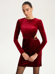 Chain Detail Cut-Out Velvet Mini Dress