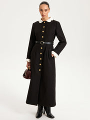 Contrast Collar Metal Button Longline Coat
