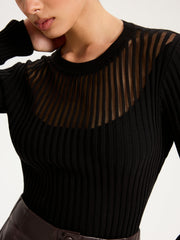 Sheer Panel Ribbed Knit Top