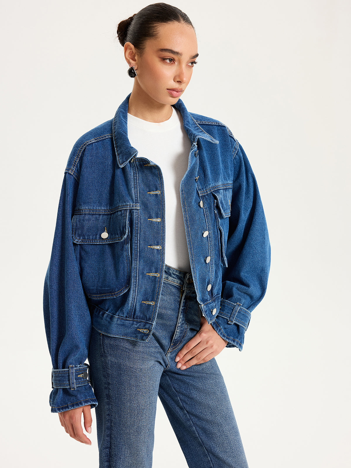 Collared Denim Cropped Jacket