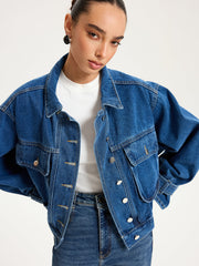 Collared Denim Cropped Jacket