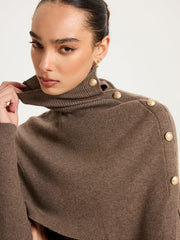 Ribbed Knit Top & Turtleneck Shawl Two-Piece Set
