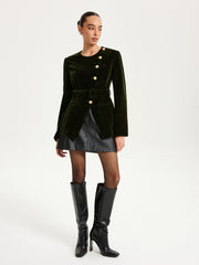 Velvet Button-Front Asymmetric Blazer