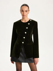 Velvet Button-Front Asymmetric Blazer