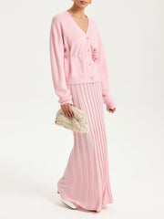 Knitted Belted Cardigan and Textured Maxi Skirt Set