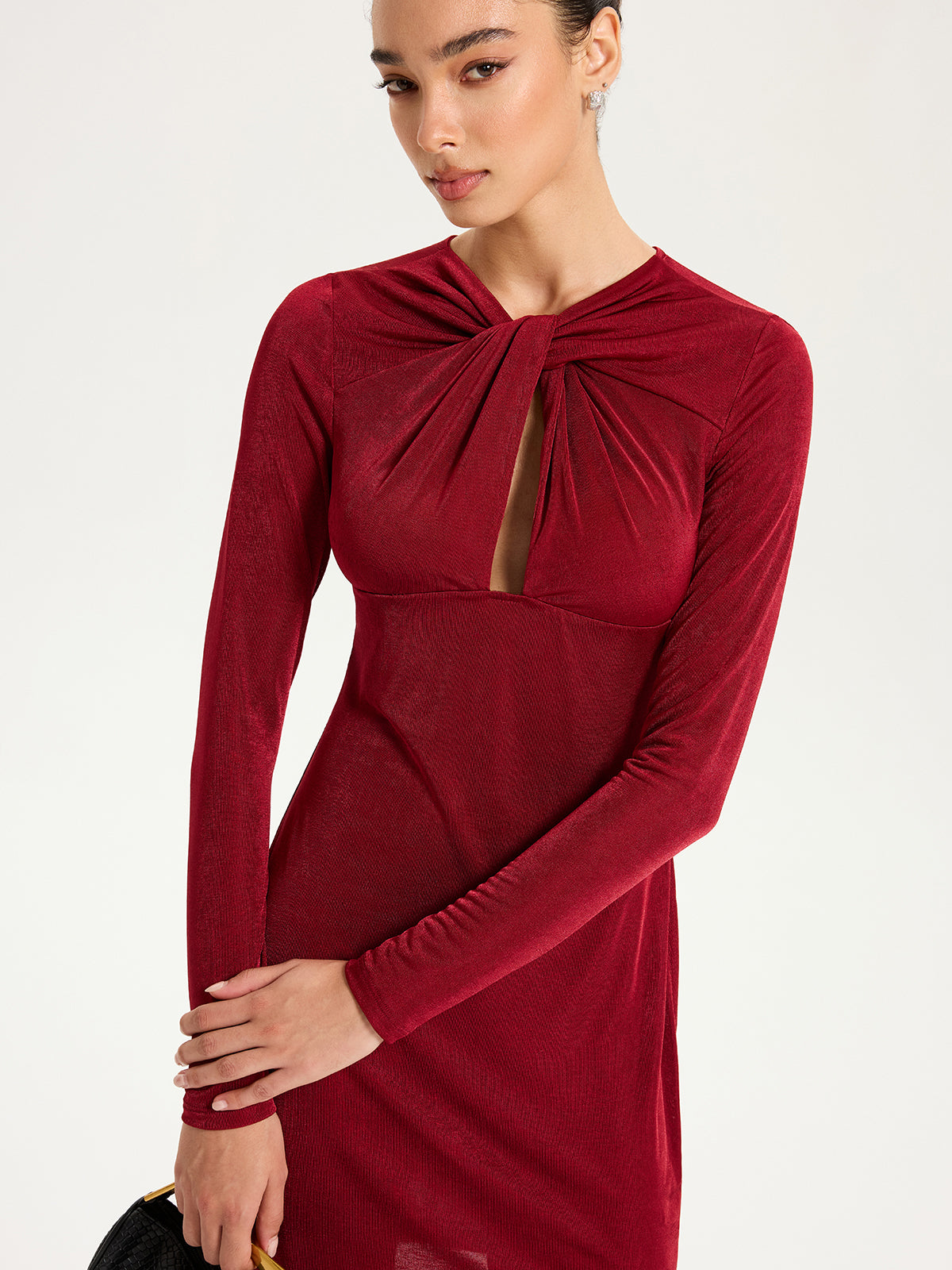 Knot-Front Long Sleeve Mini Dress