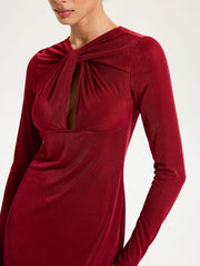 Knot-Front Long Sleeve Mini Dress