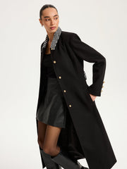 Belted Houndstooth Collar Long Coat