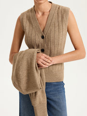 V-Neck Vest and Cardigan Knitted Two-Piece Set