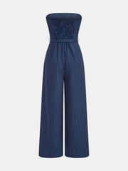 Transparent Strap Belted Pinstripe Jumpsuit
