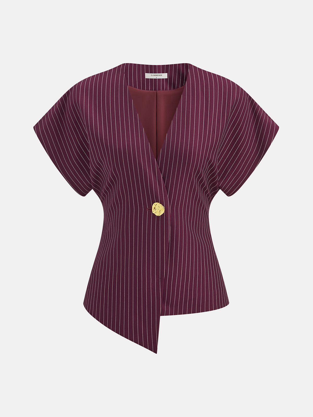 Striped V-Neck Blouse with Metal Button