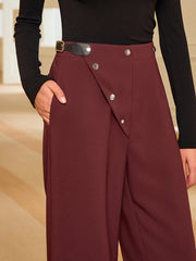 Asymmetric Waistband Straight-Leg Pants