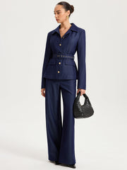 High-Waisted Wide-Leg Faux Denim Pants