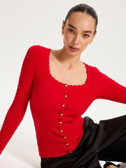 Wool-Blend Cable-Knit Metal Button Cardigan