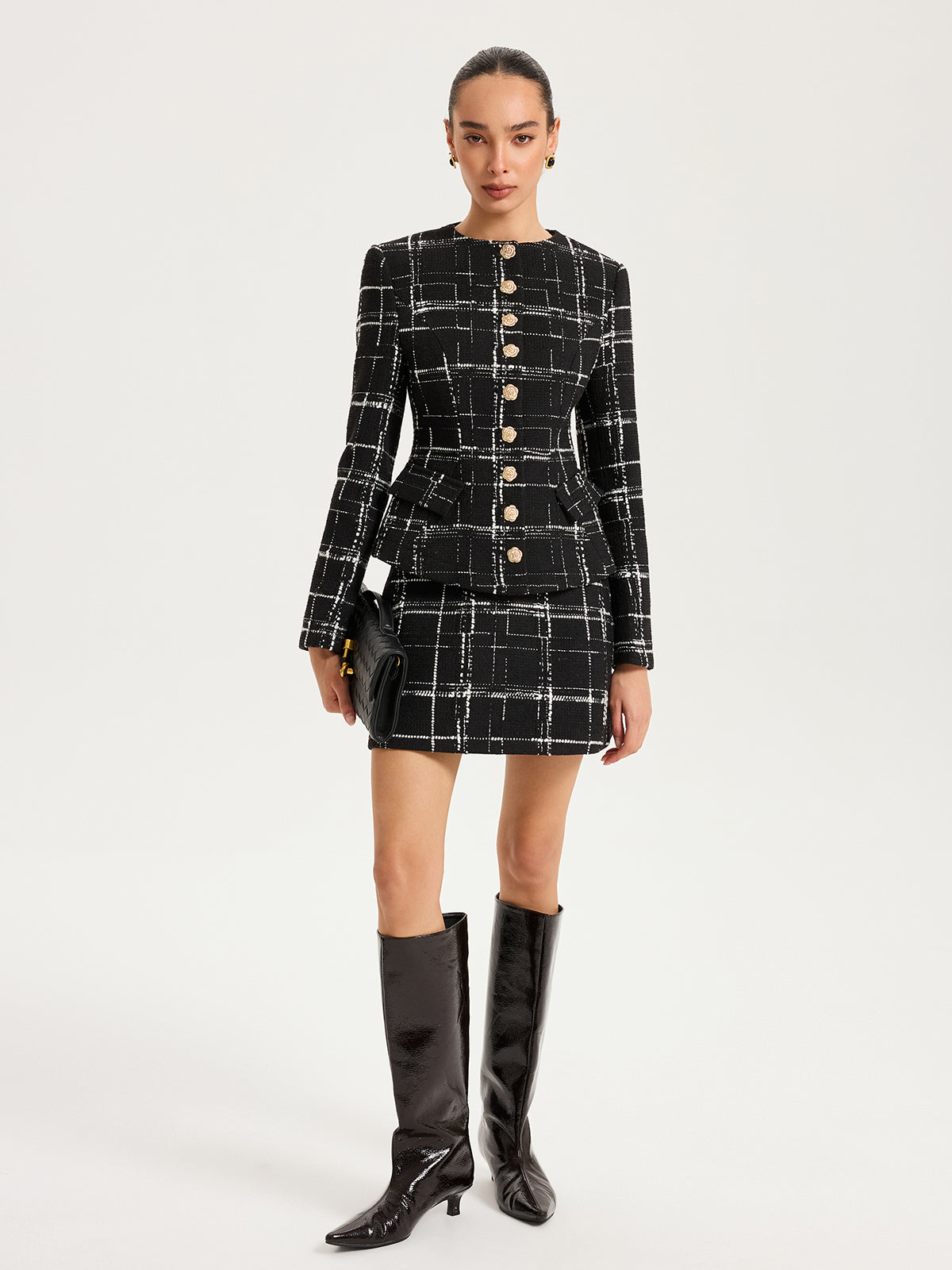 Tweed Plaid A-Line Mini Skirt